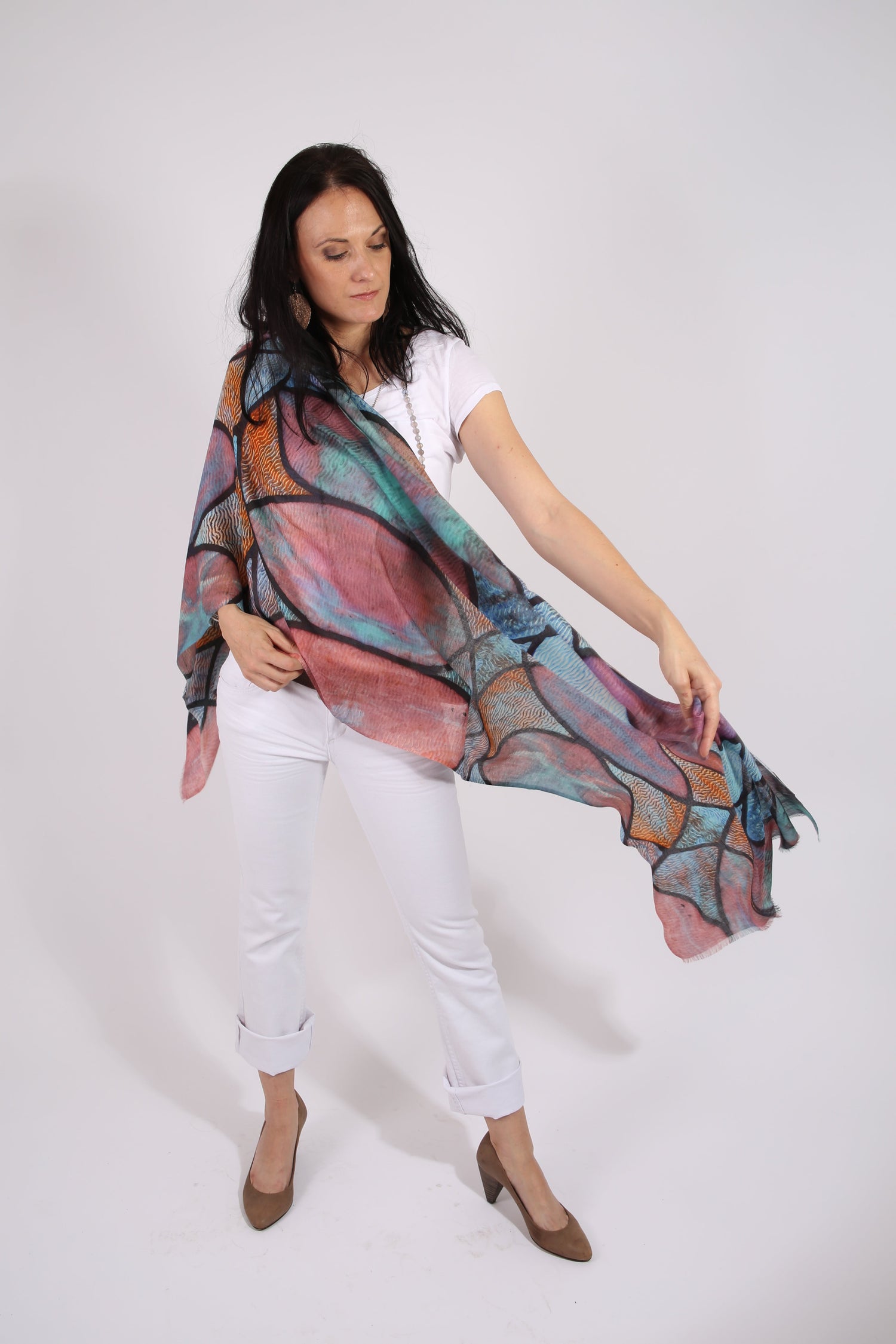 Cashmere Halstuch Türkis beige